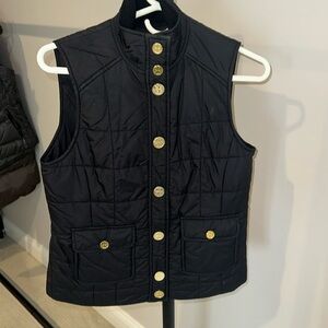 Tory Burch Black Quilted Puffer Vest with Gold Logo Snap Buttons, Black XS